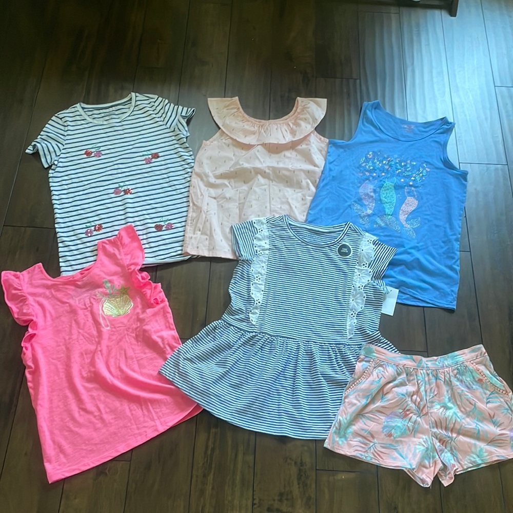 Girls size 14 summer bundle OshKosh, Carter’s & Cait & Jack 5 tops and 1 shorts